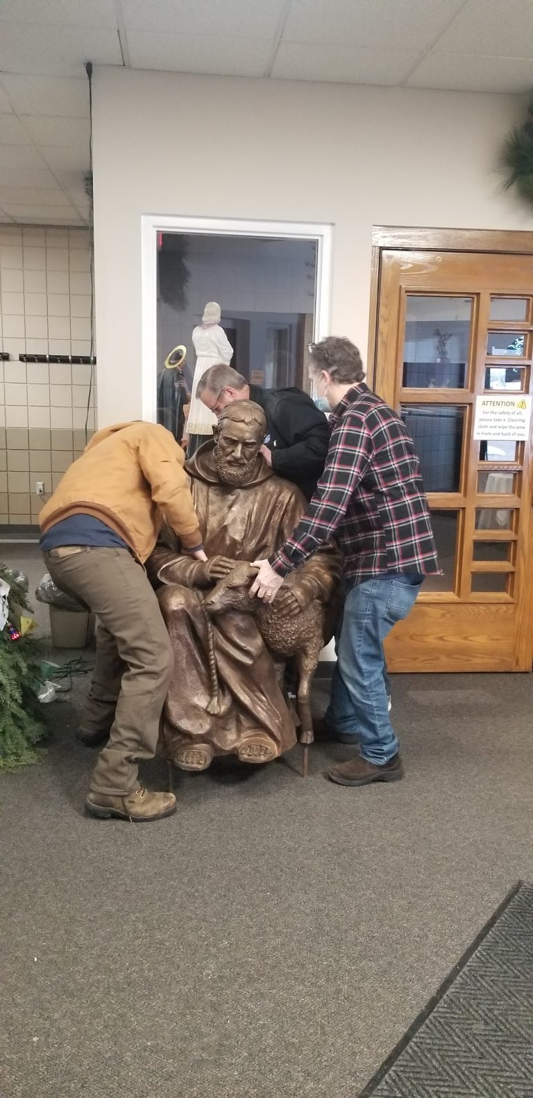 Young St Pio Statue is delivered to Holy Spirit